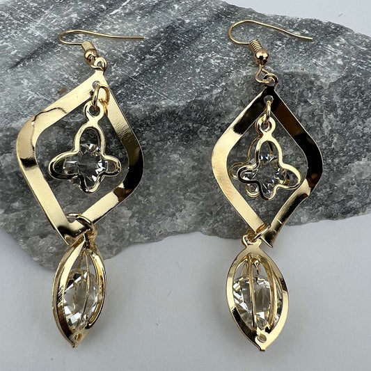 Golden Crystal Twist Drop Earrings