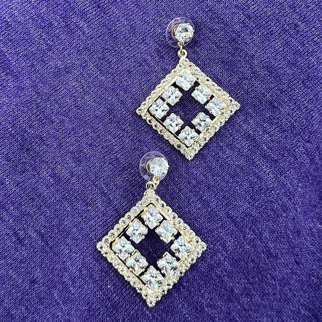 Square Rhinestone Dangle Earrings