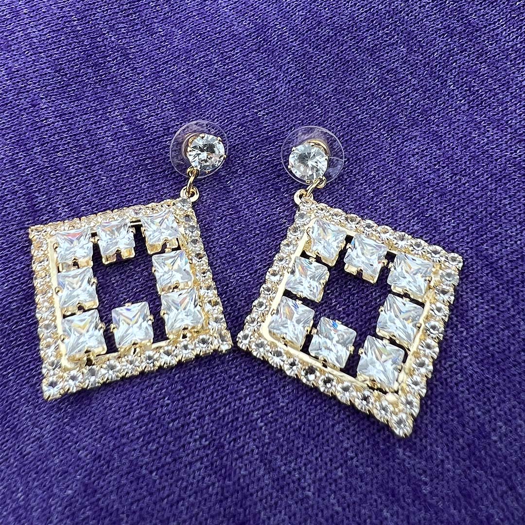 Square Rhinestone Dangle Earrings