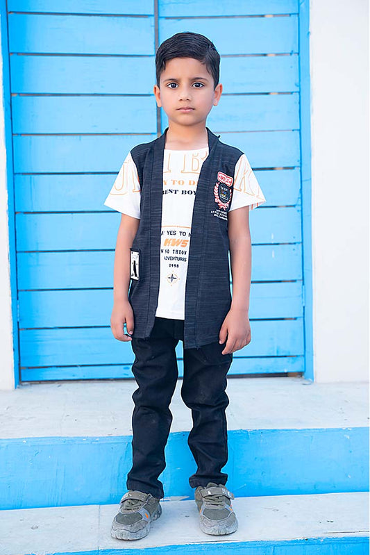 White T-Shirt With Black Waistcoat